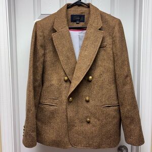 J.Crew Wool Herringbone Blazer Brown Mustard Double Breasted Size 14